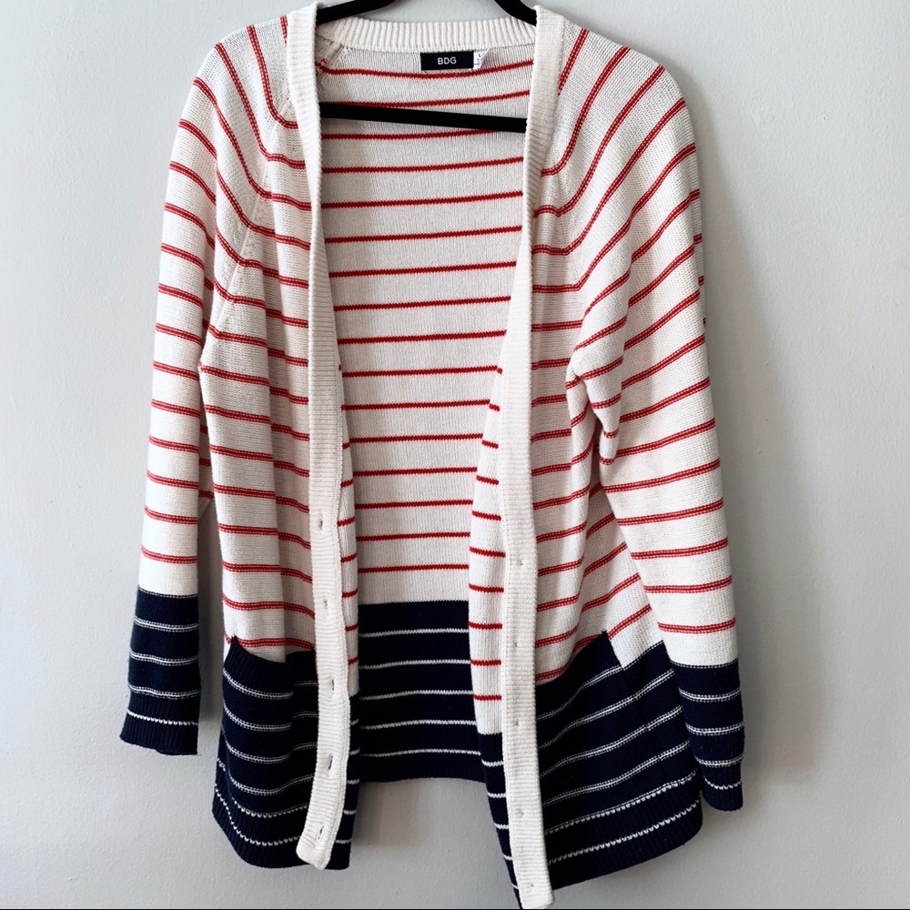 BDG Striped Long Over-Sized Boyfriend Cardigan